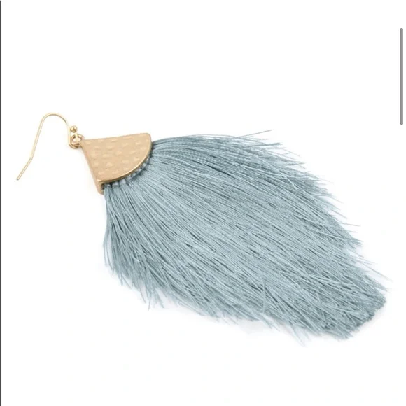 Bohemian Thread Tassel Drop Earrings Light Blue - Picture 3 of 3